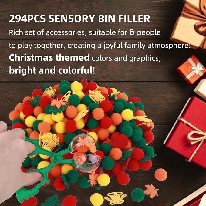 Apple Sensory Bin Filler, Fall Theme Gift,Trees, Leaves, Bells,Pom Poms, Counting Sorting Set,Toddler Toys, Fine Motor Toys Preschool Education Toys,for 3+ Years Old Kids, 294pcs.