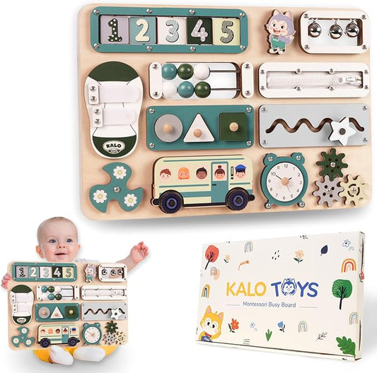 Large Montessori Busy Board for Baby & Toddlers 1-3 — 17-Inch Wooden Sensory Activity Board — Fine Motor Skills & Early Learning Educational Toy for 1 2 3 Year Old, Travel Friendly & Safe