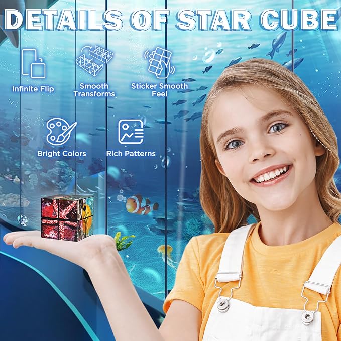 Euclidean Cube Fidget Toys for Kids 2 in 1 Star Cube Magic Cube Puzzle Toys | Fidget Cube for Kids and Adults, Yoshimoto Cube Ocean Travel Toy Stress Relief for All Age, Gifts for Boys Girls Ages 8-12