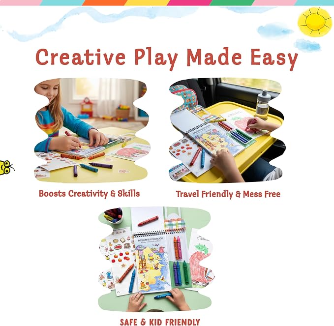 Bright Stripes Richard Scarry Art on the Go Travel Coloring Kit, Ages 3+ | Sticker activity set with crayons, screen-free creative play designed to entertain little ones and older preschool children
