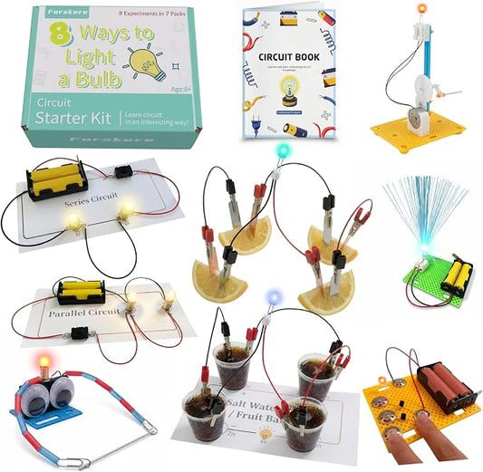 STEM Electric Circuit Kits - 8 Experiments in 7 Sets Science Circuit Kit Electricity for Students, Circuits Engineering Projects All in Electrical Educational Science Projects for Beginners