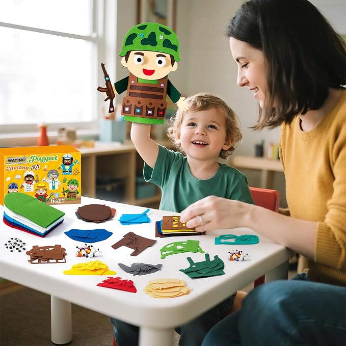 WATINC Hand Puppet Making Kit, Felt Sock Puppet Toys for Kids (Career B) | 6 Styles, Make Your Own Storytelling & Role Play Crafts, Creative Group Activity, Party Favors & Gifts for Kids Ages 4-8