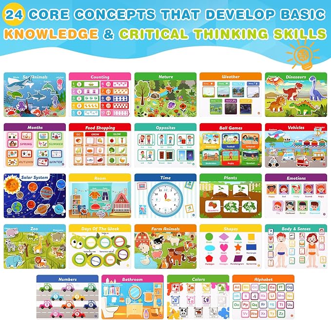 Fuutreo Montessori Busy Book for Toddlers 24 Themes Preschool Learning Binder with Stickers, Cognitive and Sensory Activities for Kids Ages 2-4 Educational Gift for Boys Girls with Gift Box Packaging