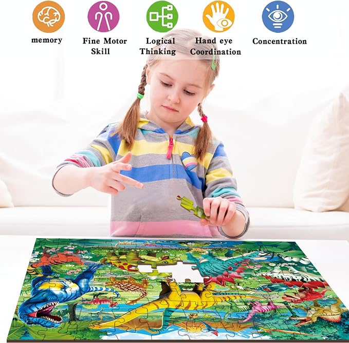 100 Piece Puzzles for Kids Ages 4-6 6-8 8-10, Educational Dinosaur Toys | 100 Piece Dinosaur Learning Educational Jigsaw Puzzles, Kids Puzzles Ages 5-8 Gifts for Girls Boys - Every Piece is Unique
