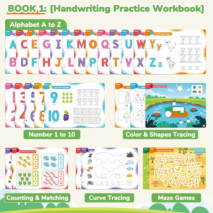 JoyCat Preschool Learning Activities Set (2-Pack) for Toddlers & Kids 3-5 | Letters & Numbers Handwriting Practice Tracing Workbooks for Toddlers & Kids, Birthday Gifts for Girls and Boys Ages 3-5