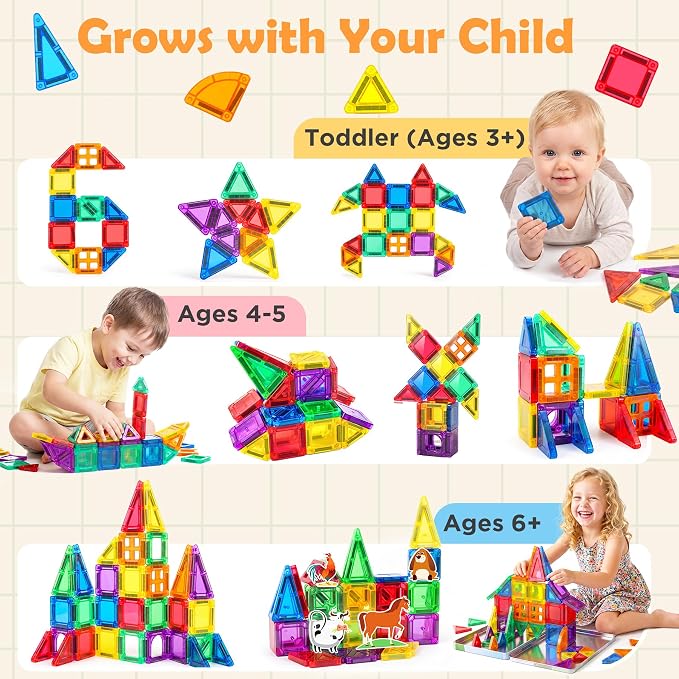 URMYWO Magnetic Building Tiles, Magnetic 3D Blocks Construction Playboards | 46 Pcs, STEM Creative Educational Toys for Kids Ages 4-8, Preschool Kindergarten Game, Farm Theme, Boy Girl Birthday Gifts