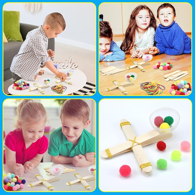 Foilswirl 36 Sets Stem Catapult Building Kit DIY Stick Catapults Craft Kits for Kids Classroom Educational and Learning Activities Camp Crafts Supplies(Colorful)