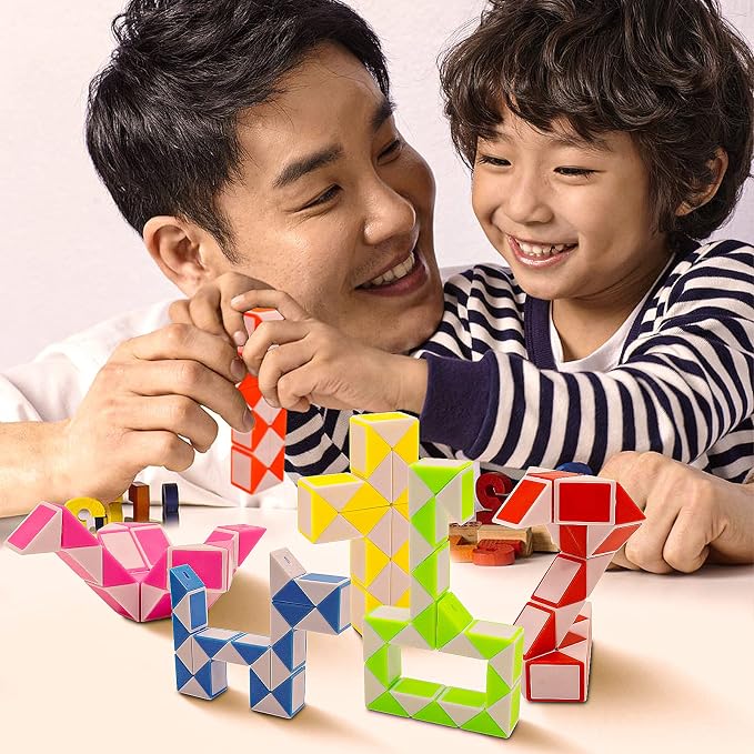 12 Pack 24 Blocks Mini Fidget Snake Cube Mini Twist Puzzle Cubes Magic Speed Cubes Toy for Kids Party Bag Fillers, Party Supplies
