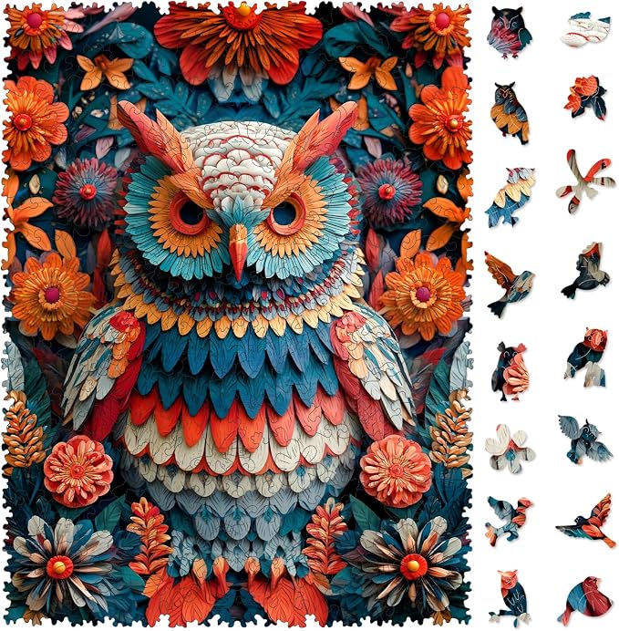 MEATRN Wooden Puzzles for Adults, 200 Pieces Owl Wood Puzzles | Forest Wildlife Animal Theme Jigsaw Puzzles, Relaxing Family Game & Creative Gift, 9.5x12.6in