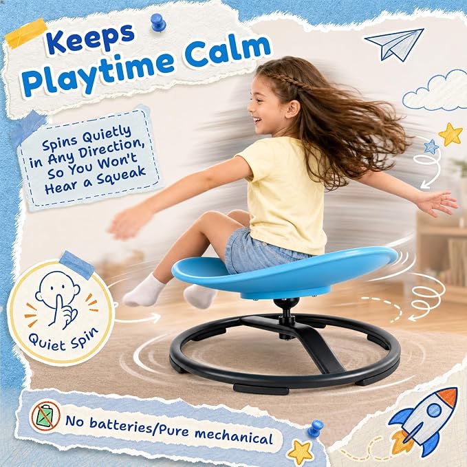 Pterying 21" L × 19" W Large Size Spinning Chair for Autistic Kids, Ages3+ | Autism Sensory Products, Sensory Toys Gifts for Kids with Autism & ADHD, Training Body Coordination, Azure Rounded Shape