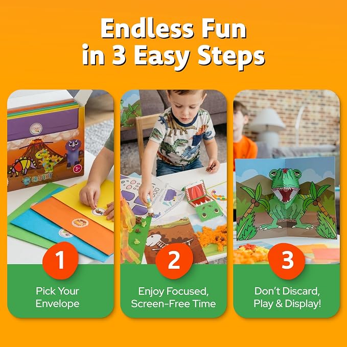 Craftikit® 20 Award-Winning Dinosaur Crafts for Kids - All-Inclusive Fun Dinosaur Crafts for Kids Ages 3-10 - Organized Toddler Craft Kit