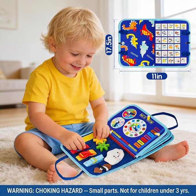 Montessori Busy Board for Toddlers – Sensory Busy Book with Buckles, Zippers, Letters, Animals, Toddler Activities – Fine Motor Skills Development Learning for Boys Girls Travel Activity