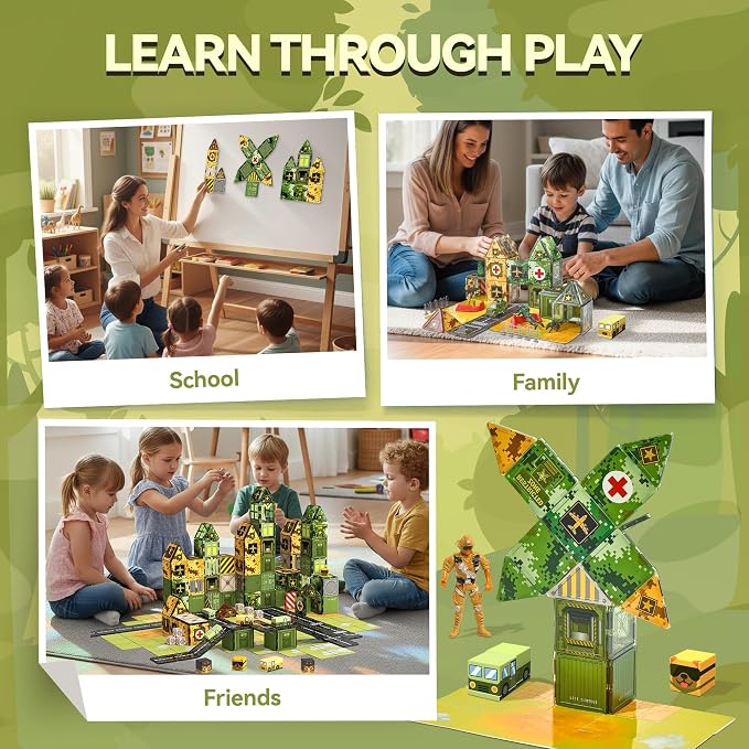 VigorFun Army Toys Magnetic Tiles Building Blocks Set for Kids Ages 3+ | STEM Military Magnetic Blocks with Army Men, Educational Sensory Magnet Toys Gifts for Kids Boys Ages 3-5 4-8