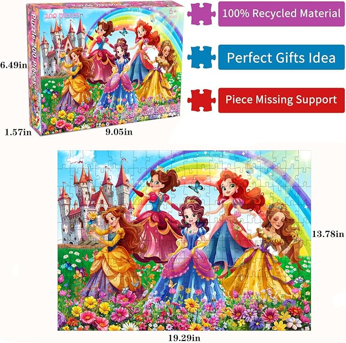 Puzzles for Kids Ages 6-8, 200 Piece Puzzles for Kids- Princess Puzzle | 200 Piece Jigsaw Puzzles for Kids Ages 8-12 Year Old and Adults.Colorful Children Puzzles for Girls and Boys Educational Toys