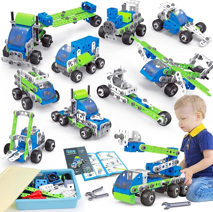 18 in 1 Educational STEM Toy for 4 5 6 7 8+ Year Old Boy Girl Birthday Gift | Building Toys Stem Activities for Kids Ages 4-8 5-7 6-8 Build and Play Construction Toy for Boys 4-6 8-10 (Pull Back Cars)