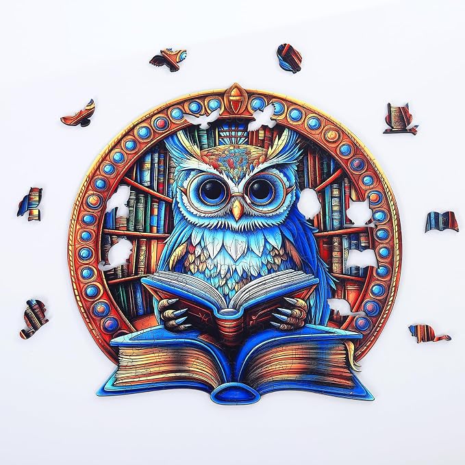 Unique Wooden Puzzles for Adults, Book Owl Puzzle 200 Pieces, Animal Shaped Wood Puzzles Adult, Wooden Jigsaw Puzzles for Adults, Family Games for Kids and Adults