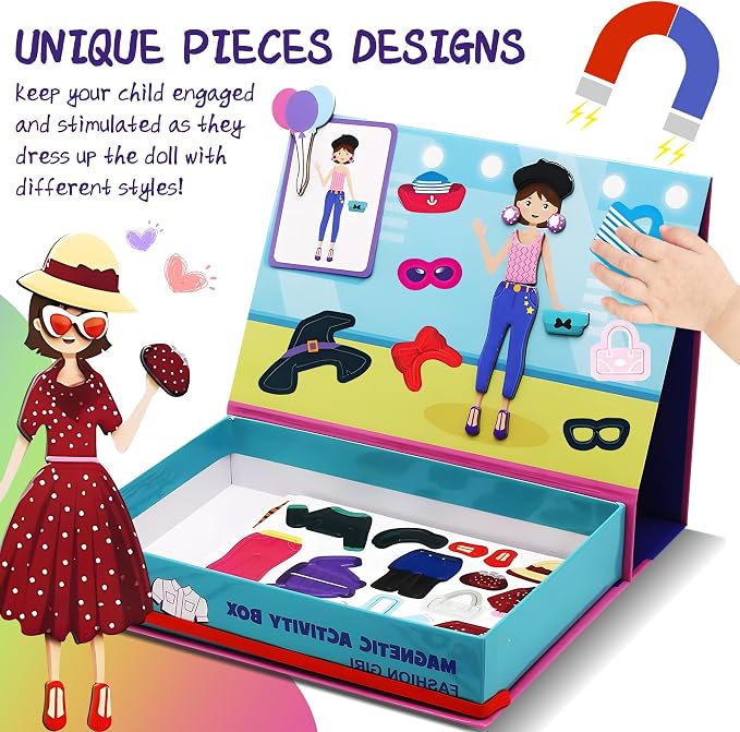 Magnetic Paper Dolls for Girls Ages 4-7, 71-Piece Dress-Up Kit | Fashion Dress-Up Play, Preschool Learning Activities, Travel-Friendly STEM Toy, Fun Fridge Magnets
