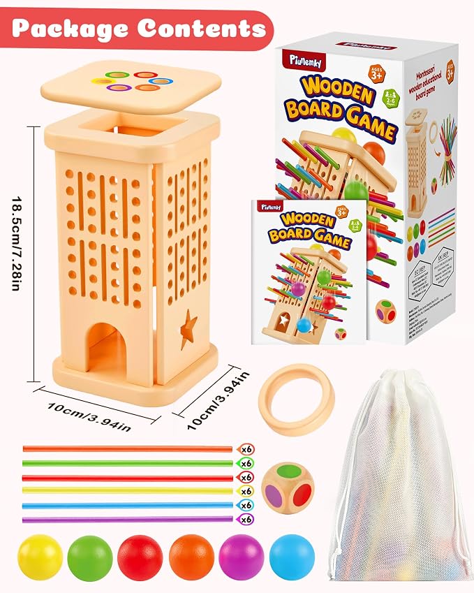 Montessori Wooden Board Game for Kids 3–8, Color Matching Fine Motor Toy | 36 colorful sticks, 3 play modes, fine motor skills & family fun — CPC-certified wood, safe ages 3–8, gift for boys girls