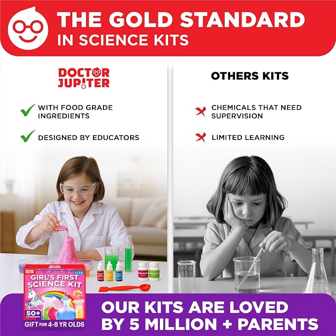 Doctor Jupiter Girls' First Science Experiments Kit for Kids Ages 4+ | Birthday Gift Ideas for Girls 4, 5, 6, 7, 8 Year Olds, Science Kits for Kids Ages 5-7, STEM Educational Toys
