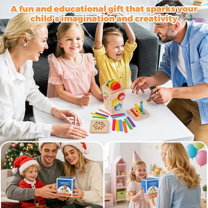 Wooden Montessori Baby Toys, 5 in 1 Fine Motor Skills Learning Toy, Educational Shape & Color Sorting Sensory Fidget Toy for Kids Ages 3-5, Birthday Gift for 6-8 Year Old Girls & Boys