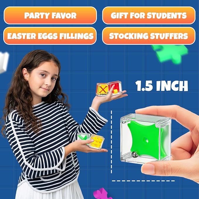Mini Cube Puzzle Games (24-Pack) 3D Brain Teaser Maze Ball Party Favors | 1.5-In IQ Balance Puzzle Boxes for Kids, Teens & Adults, Mini Games, Goodie Bags, Stocking Stuffers & Carnival Prizes