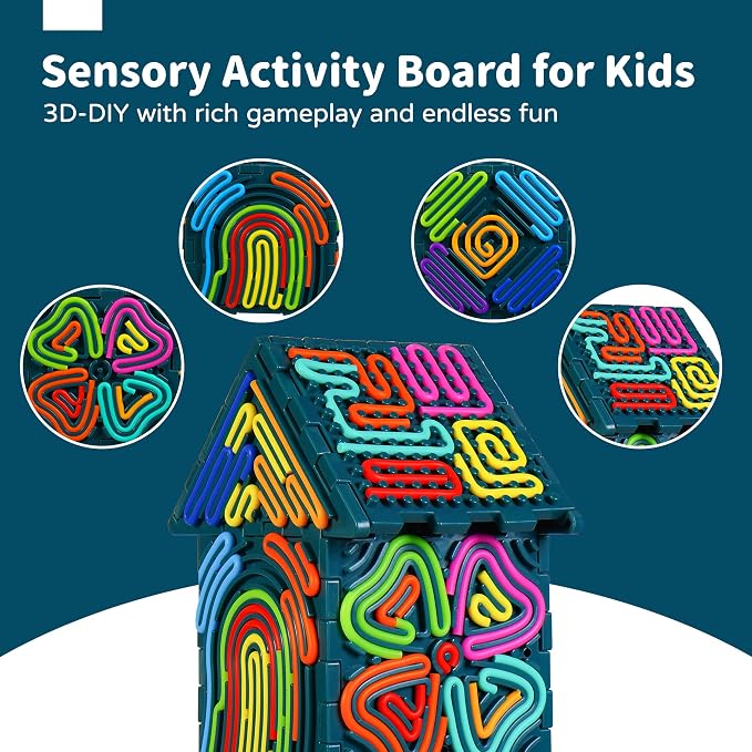 Sensory Fidget Toys for Kids Adults，3D Sensory Activity Board for Stress Anxiety Autistic ADHD，Contains 30 Silicone Cords，Silent, Calming, Focus, Fingertip Gift for Girls Boys