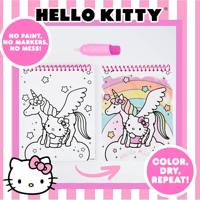 Hello Kitty Aqua Art Pad, 4 Art Pages, On The Go Reusable Water-Reveal Activity Pad, Mess Free Arts and Crafts, Paint with Water Brush Set, Kids Toys, Sanrio Stuff, Hello Kitty Craft Kits for Kids 3+