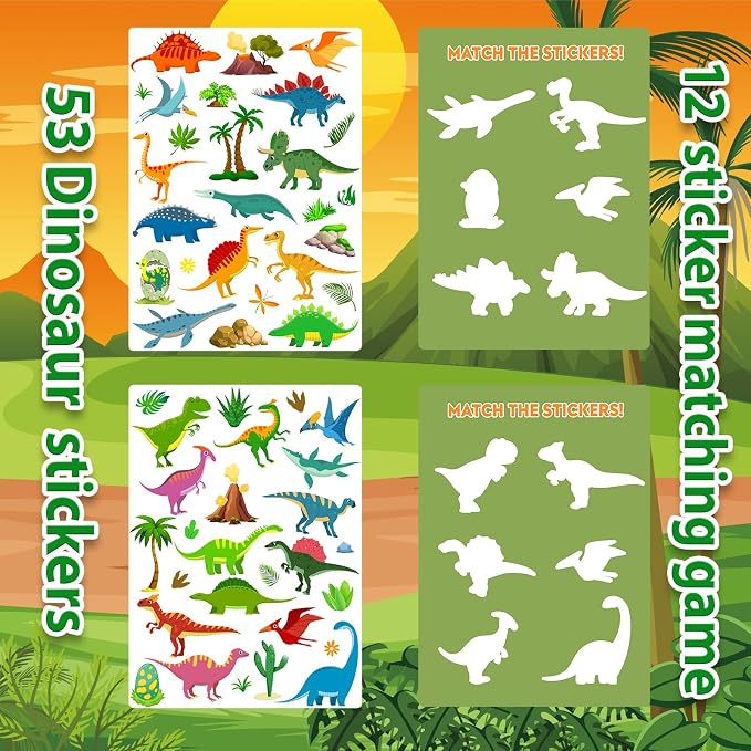 Reusable Sticker Book for Kids 1-3, Jelly Sticker Books for Toddlers 2-4 Years, Dinosaur Stickers for Kids, Toddler Easter Basket Stuffers＆Travel Essentials Plane Activities (Dinosaur)