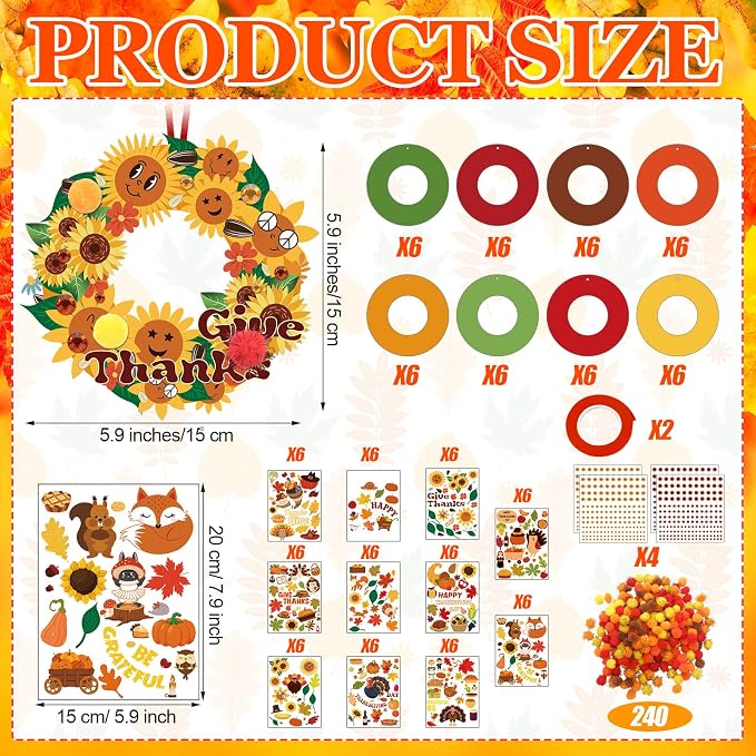 Hollowfly 48 Sets Thanksgiving Paper Wreath Craft Kits | Give Thanks and Grateful Designs, DIY Hanging Ornaments for Fall Home Decor, Party Favors and Classroom Activities