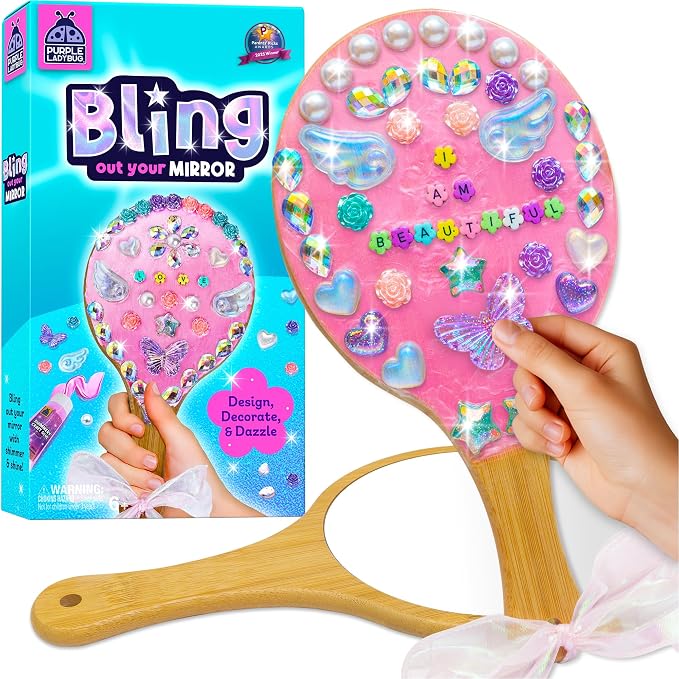 PURPLE LADYBUG Decorate Your Own Wooden Handheld Mirror - Arts and Crafts for Girls Ages 6-8 Year Old, Gifts for 5-12 Years Old Girl Birthday Gift, Girl Crafts Ages 6-12