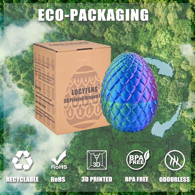 12" 3D Printed Dragon Eggs with Dragon, Articulated 3D Fidget Toys for Kids | Crystal 3D Dragon Toys for Boys Girls, 3d Printed Animals, Dino Dinosaur Eggs Toys, Easter Basket Stuffers（Red Green Blue）
