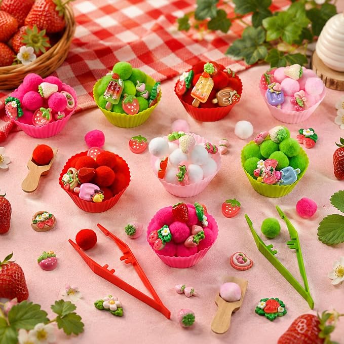 155 Pcs Strawberry Sensory Bin Filler Summer Counting Sorting Sensory Bin Items Fine Motor Counts for Summer Strawberry Sorting Counting