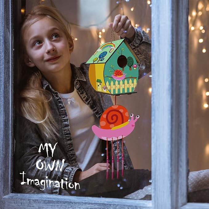 Home Composer 4 Pack DIY Bird House Wind Chime Kits for Children to Build and Paint, Wooden Arts and Crafts for Kids Girls Boys Toddlers Ages 8-12 4-6 6-8