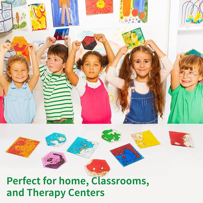 LONGKING 2-Pack Hexagon Liquid Tiles for Kids, Soft Gel Liquid Sensory Toys for Autistic Children, Sensory Mats, Sensory Toys for Toddlers 3-4 | Sensory floor tiles, soft liquid gel, color movement play mat, playroom classroom daycare, 2-pack