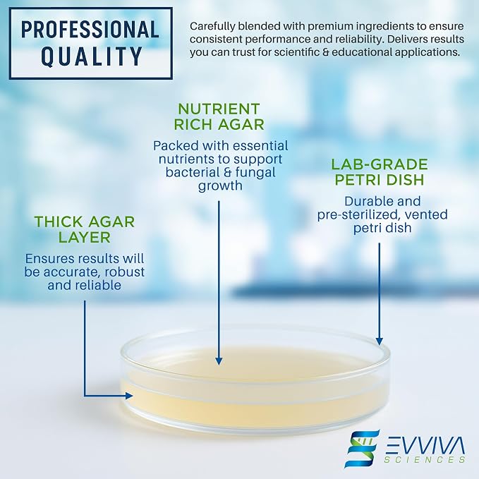 Evviva Sciences Microbiology Science Project Kit, Pre-Poured Agar Plates for Students, Agar Petri Dishes to Learn Microbiology, with Educational Experiment eBook