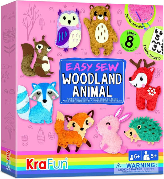 KRAFUN Woodland Animal Sewing Kit for Kids Ages 6+ | 8 Dolls | Sew 8 woodland animals: Bear, Bunny, Fox & Owl. Instructions & felt included. Beginner gift for girls & boys