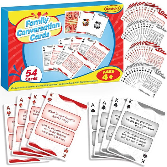 Kasfalci Family Conversation Cards, Conversation Starter Cards, Playing Question Card Games for Families, Family Board Games, Dinner Table & Road Travel Activities for Kids, Teens and Adults