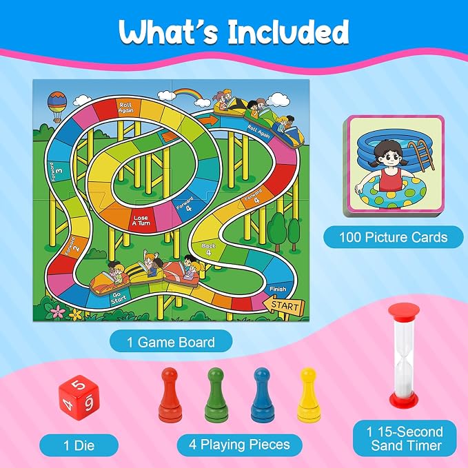 Kasfalci Memory Board Games for Kids and Adult, Improve Observation, Concentration and Reading,100 Picture Cards, Fun & Educational for Family Game Night & Party Activities, 2-4 Players, Ages 6 And Up
