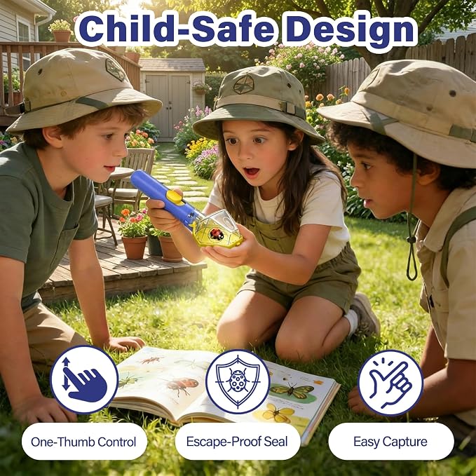 Bug Catcher for Kids with 6X Magnifier, 2 Pack STEM Educational Learning Toys Kit for Boys Girls Ages 3+, Indoor Outdoor Exploration Tool, Backyard Parks Camping, Birthday (Blue)