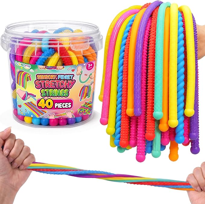 Fidget Sensory Toys for Kids, 40 Pack Textured Sensory Stretchy Noodles, Calm Down Stress Toys for Autism ADHD, Quiet Fidgets for Classroom Prizes, Party Favor Gifts, Travel Toys, Adults Desk Fidgets