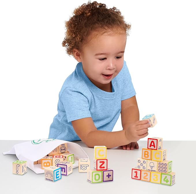 CoComelon 51-piece Classic ABC Wooden Block Set, Preschool Building Toys, Learning and Education, Kids Toys for Ages 18 Month, Amazon Exclusive by Just Play