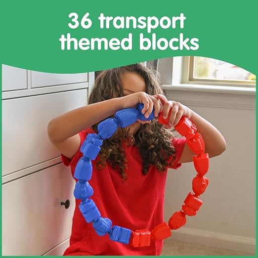 edxeducation Transportation Linking Blocks, Set of 36, Ages 2+ | Connecting Blocks for Toddlers, Early Construction, Sorting and Fine Motor Skills