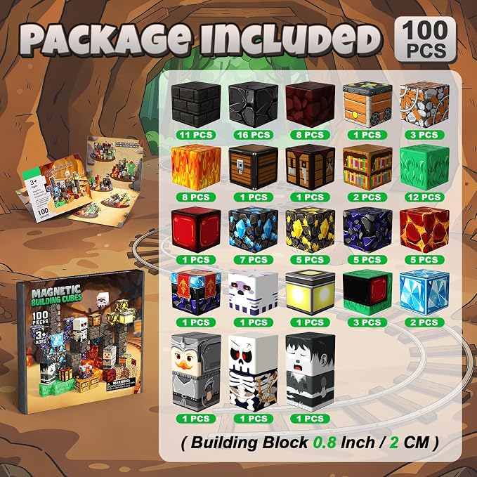 Magnetic Blocks, 100PCS Building Cubes, Boys Kids Gifts Toys | 0.8in Sensory Stacking Toys for STEM Constructions, Boys Girls Birthday Gifts Ages 4 5 6 7 8-12 Year Kids