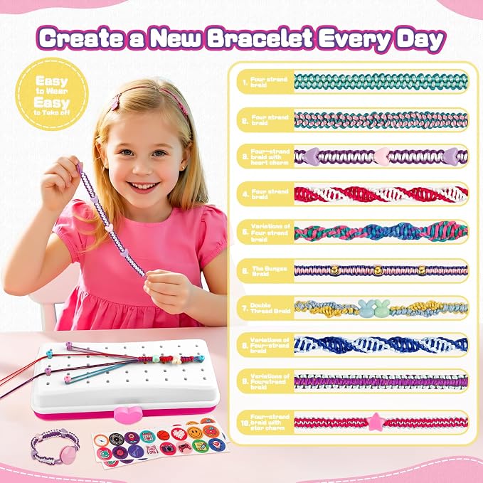 Cmiolacuna Friendship Bracelet Kit for Girls 8-12, 3-Layer Storage Box | Complete Friendship Bracelet Kit With String, Beads and Buttons, Plus a 3-Layer Storage Box to Keep Every Supply Sorted