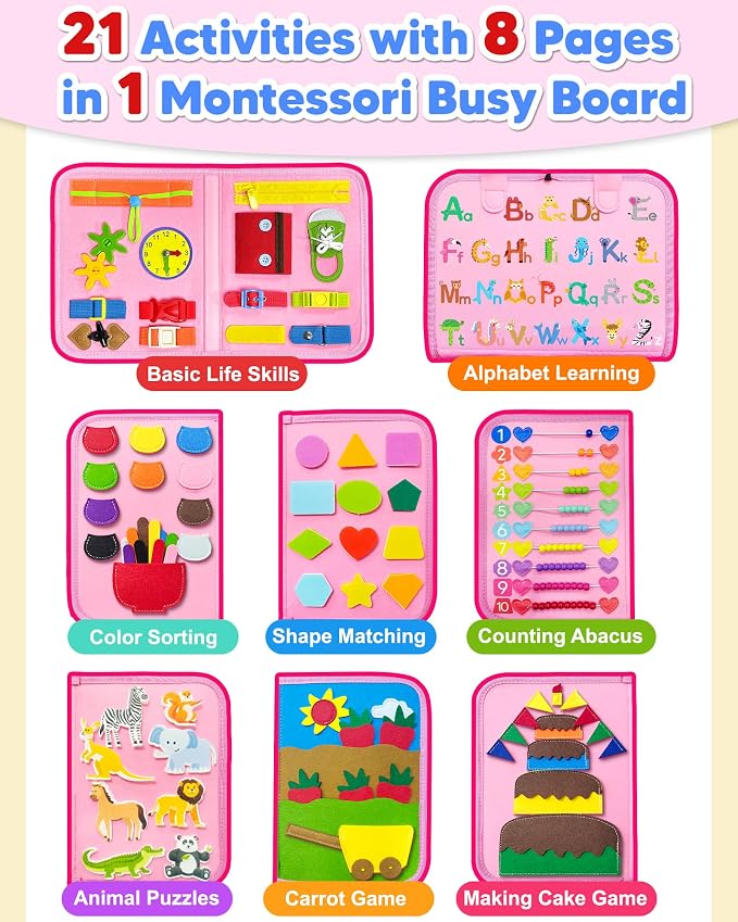 Busy Board Montessori Toys for Toddler Girl Birthday Gift Busy Book | Airplane Car Travel Toy, Learning Educational Toys, Activity Book, Toddler Activities, Sensory Toys, Fine Motor Skills