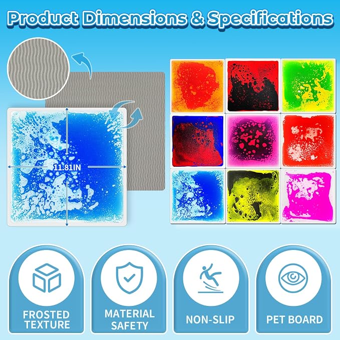Onyoloy Sensory Floor Tiles 9PCS - Engaging Liquid Play Mats for Toddlers | Autism Sensory Toys, 12"x12" Lava Tiles perfect for Dancing, Learning & Special Education Classroom Gross Motor Development.