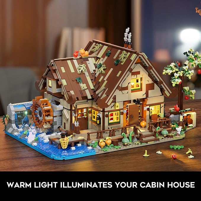 INSOON Wood Cabin Building Set with Lights for Adults, Forest House Kit | Cozy Cottage Display Model Mini Building Blocks with Animal Botanical, Home Office Decor Gift for Women Men Teens (2570 PCS)