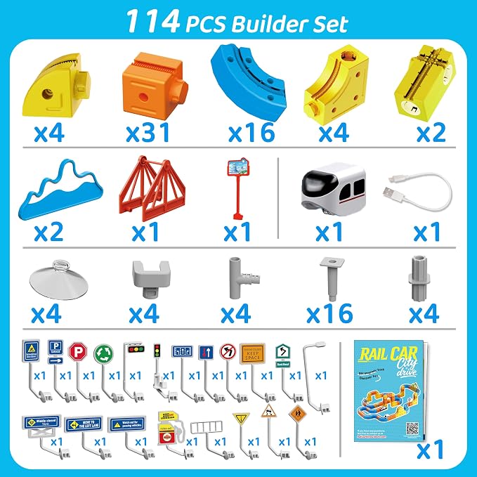 114PCS Electric Train Track Set for Kids – Flexible Race Tracks with Motorized Anti-Gravity Train, STEM Educational Building Toy for Boys & Girls Ages 3-8