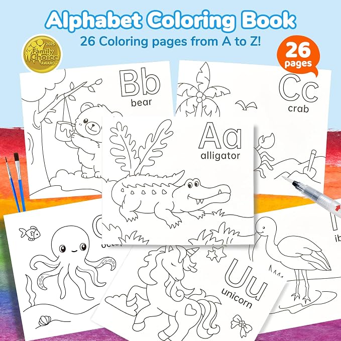 JoyCat Paint with Water Coloring Books for Toddlers (Animal & Alphabet) | Watercolor Painting Set for Kids Ages 3-5 & 4-8, Arts & Crafts Drawing Activity Travel Toy, Birthday Gifts for Boys & Girls