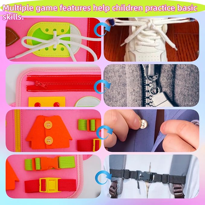 Busy Board for Toddlers，Montessori Busy Board with Sensory Activities, Fine Motor Skills Learning Toy, Travel Activity Book for Airplane and Car, Educational Gift for Boys and Girls